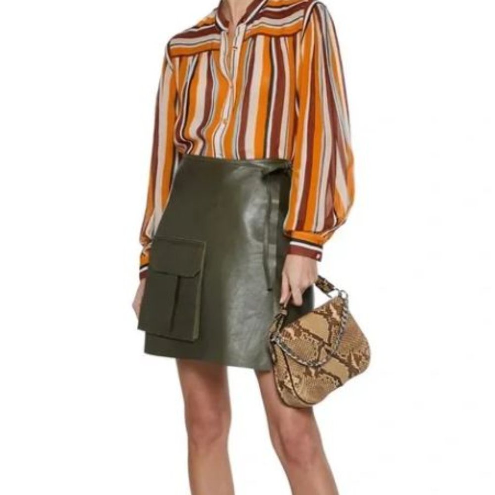 Frame Womens Size S Small 100% Silk Multicolor Striped Long Sleeve Blouse